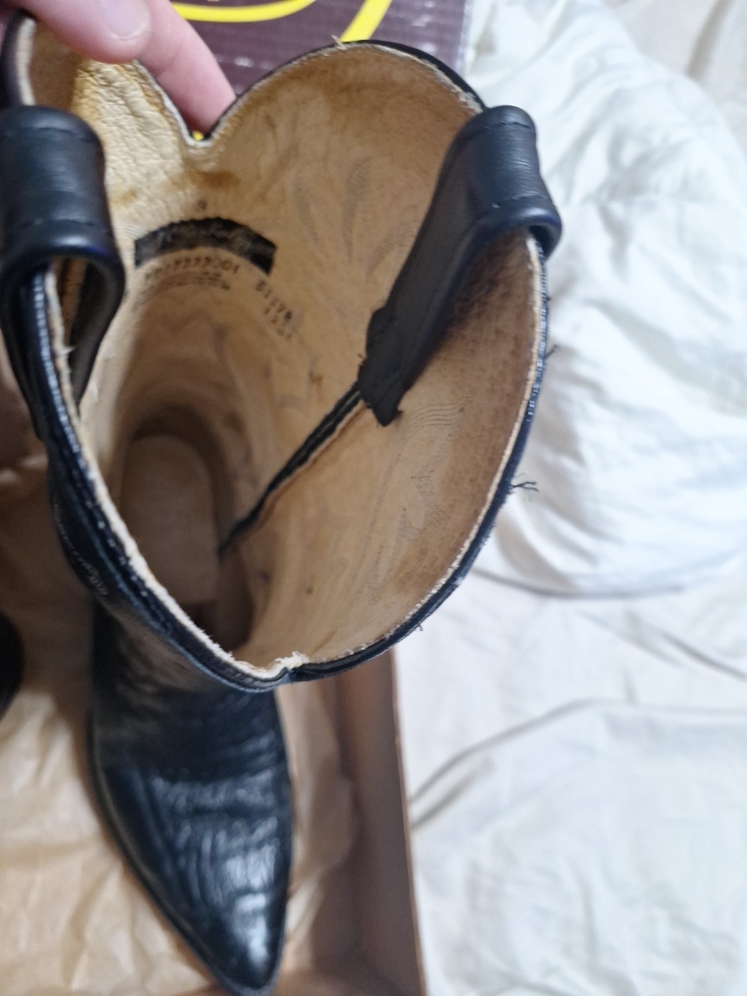 J Chisholm Cowboy Boots 8D, Exotic Ostrich Leg Leather, Excellent. Handmade USA