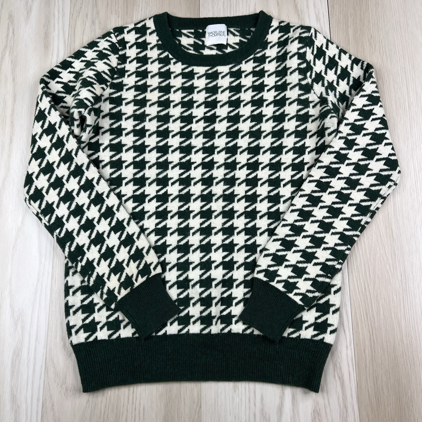 Madeleine Thompson Wool Blend Houndstooth Print Sweater Women’s Size Small Green