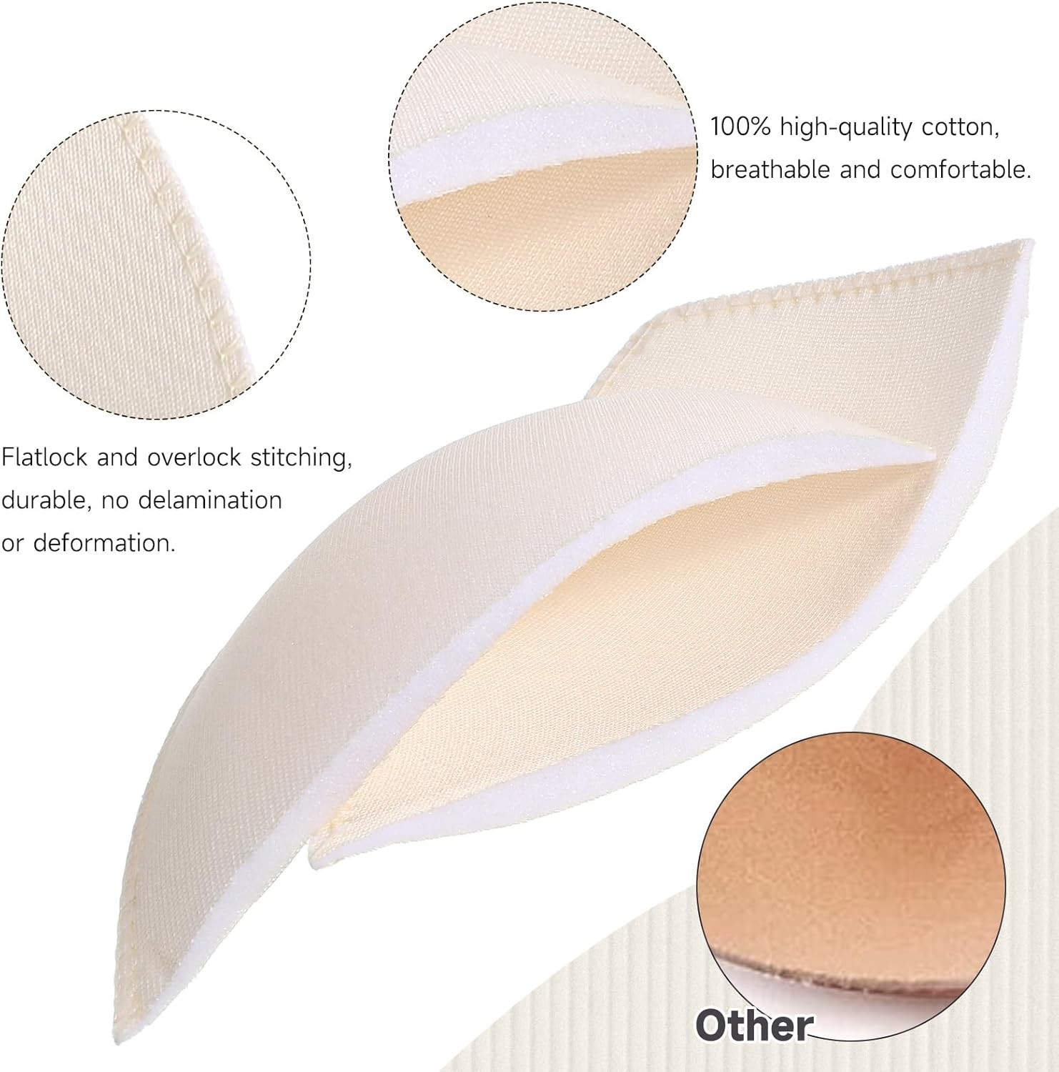 3 Pairs Replacement Bra Pads Insert Breathable Sewn Edge for Sports Bra Swimwear