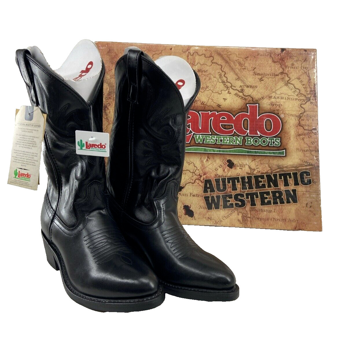 Laredo Black Truckers Men’s Size 7D Cowboy Boots /Women Size 8 Authentic Western