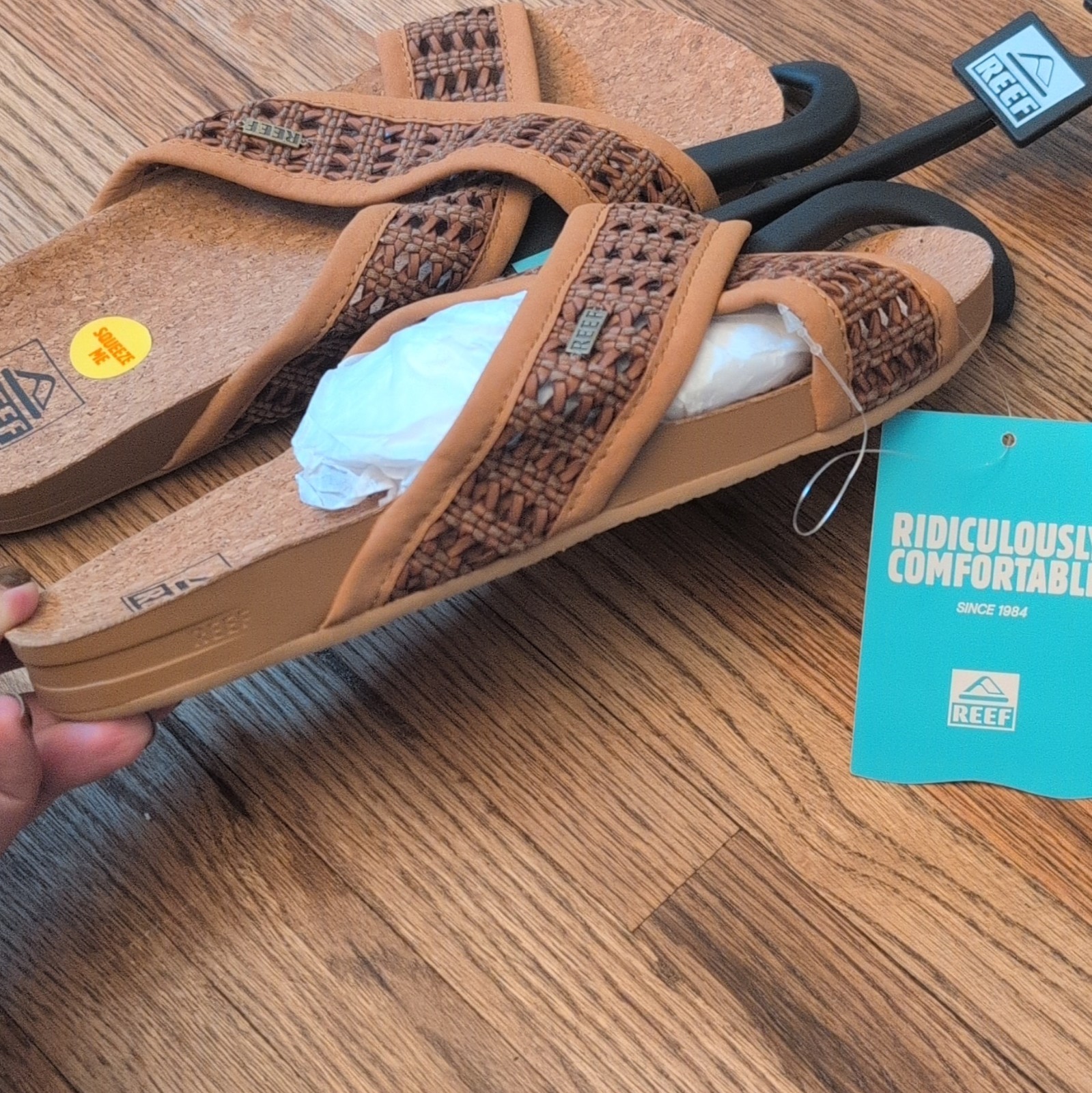 Reef Womens Brown Woven Bloom Slide Sandals Cork Insole US 9 NWT