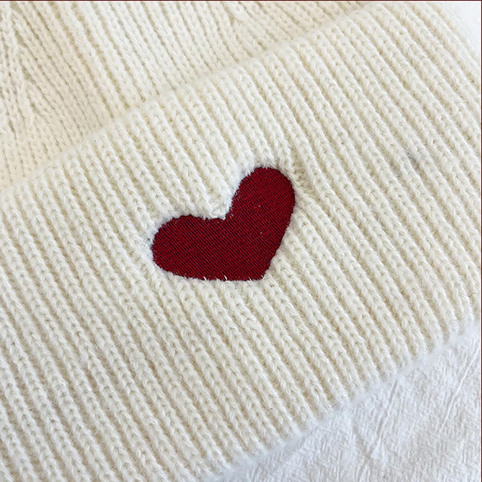 CORIRESHA Women’s Cute Heart Embroidery Beanie Soft Knitted One Size, Beige