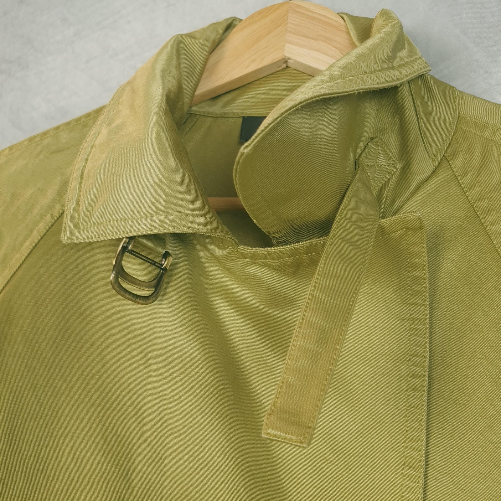 Mycra Pac Coat Womens P 6-8 Green Twill Buckle Trench Lightweight Belted
