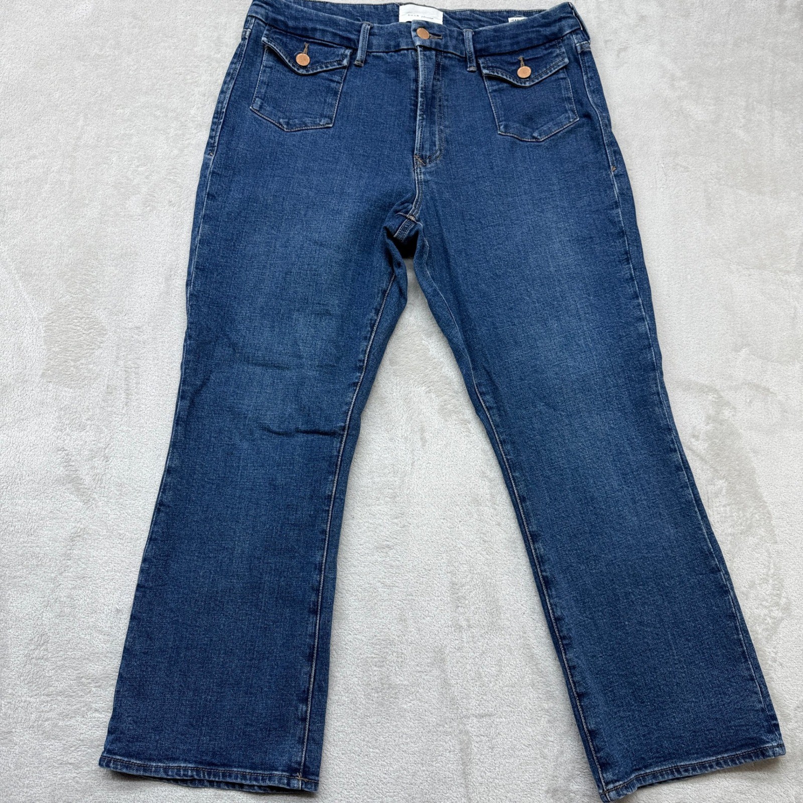 Dear John Jeans Women’s 31 Jeanne Flare Blue High Rise Riders Front Flap Pockets