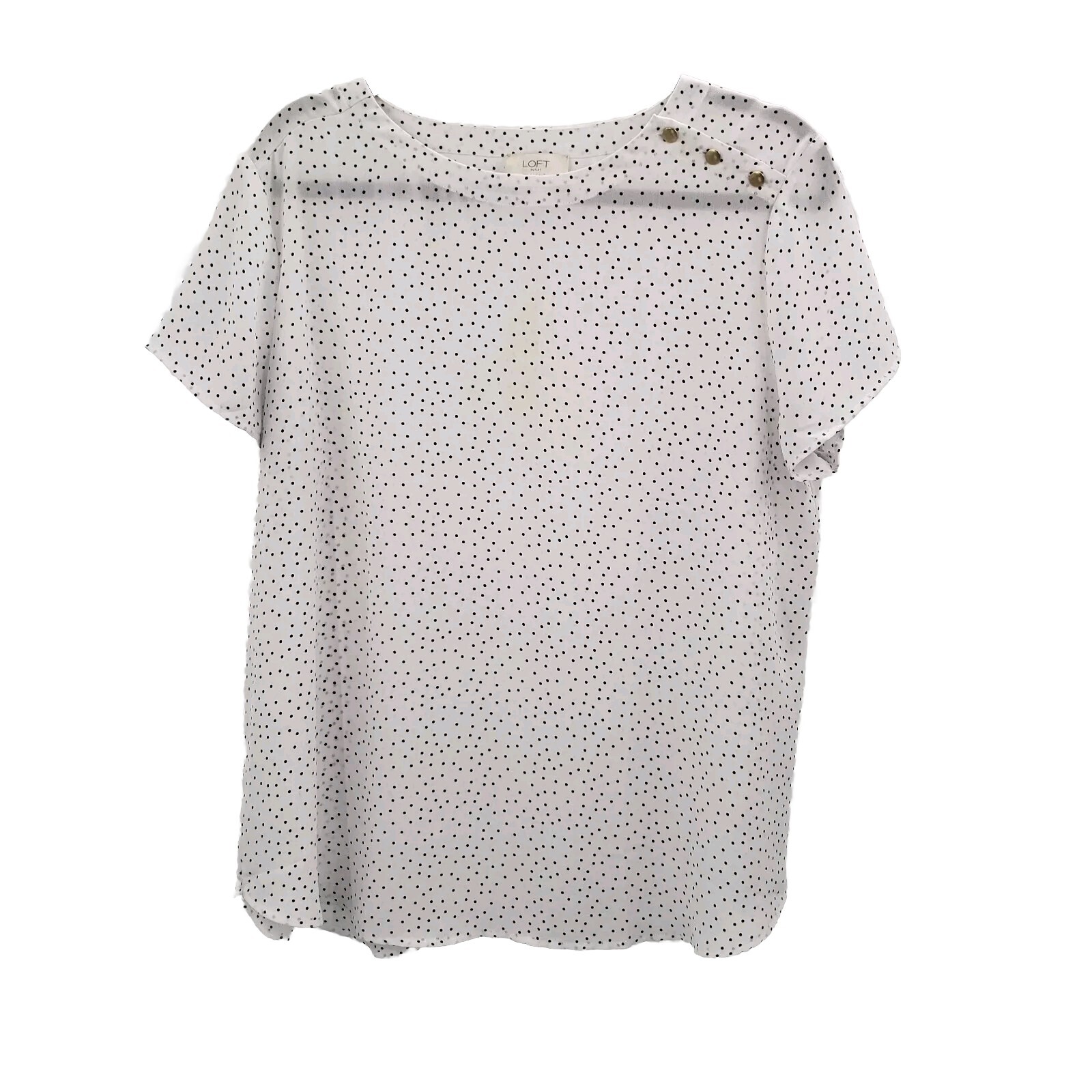 LOFT Large Polka Dot Blouse Womens White Black Button Accent Short Sleeve Top