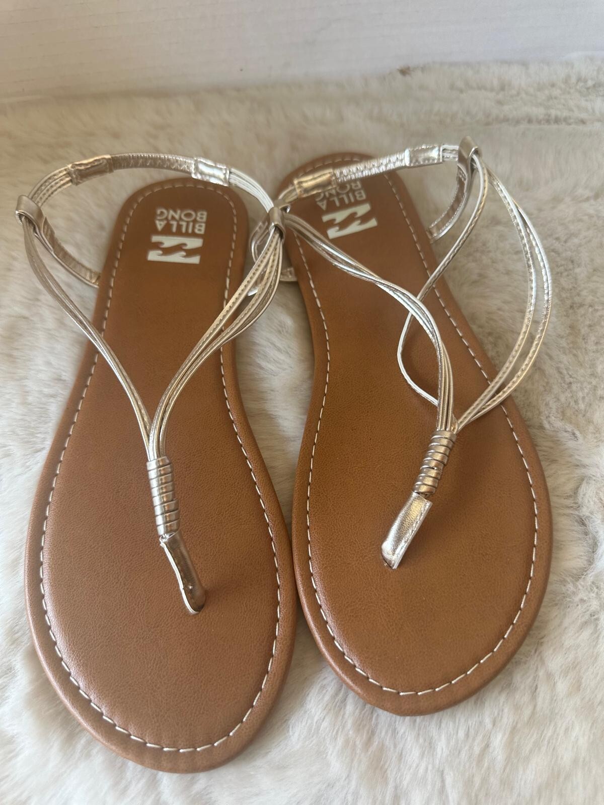 Billabong Strand Walk Sandals Womens 10 Platinum Strappy Thong Beach Boho