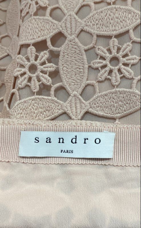 Sandro Women’s Blush Pink Geometric Eyelet Lace 2-Piece Suit Set Top Skirt Sz 2