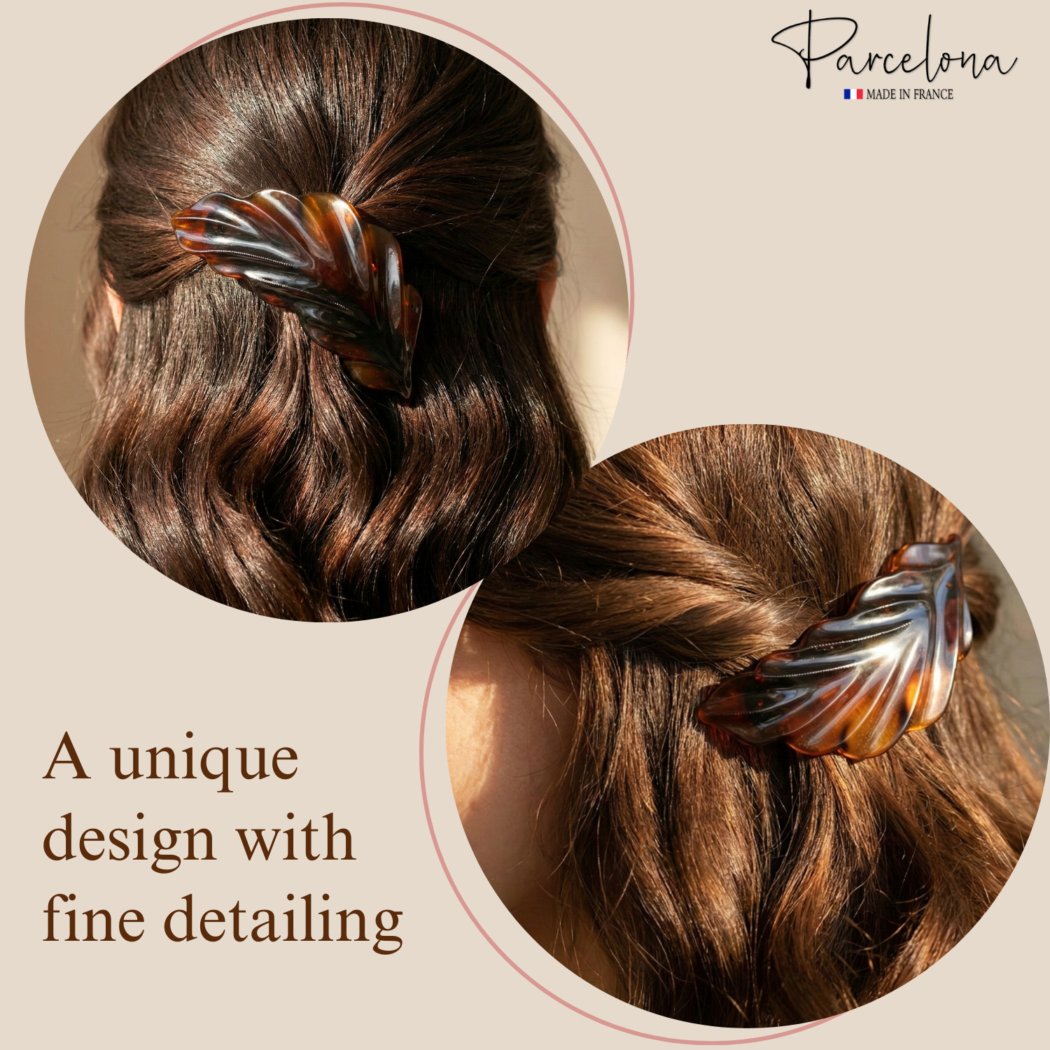 Parcelona French Leaf Barrette 4.5″ Tortoise Shell Cellulose Acetate Hair Clip