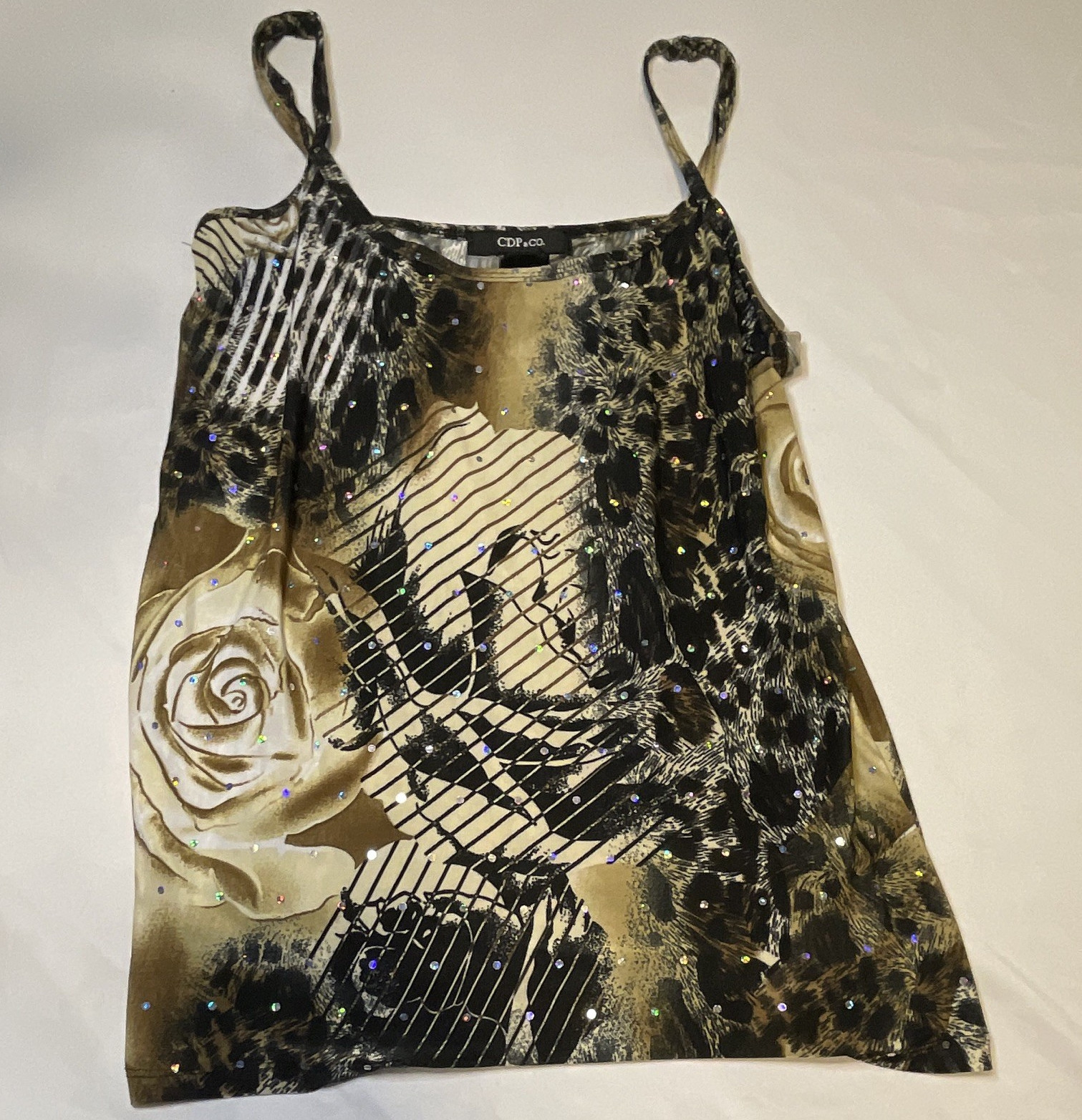 CDP & co. Women’s One Size Animal Print Spaghetti Strap Rhinestone Cami Tank