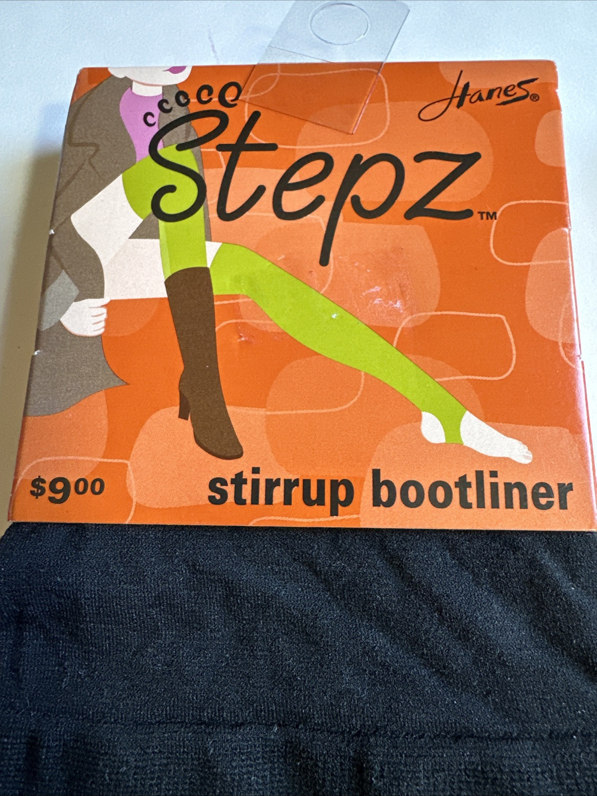 2 Hanes Steps Stirrup Bootliners Black One Size OA397 95% Nylon 5% Spandex NIP
