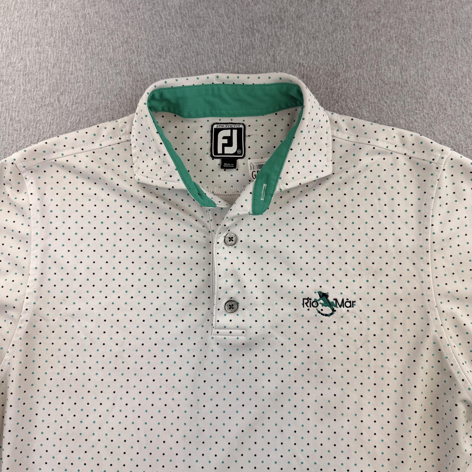 FootJoy Polo Mens Medium White Polka Dot Short Sleeve Rio Mar Golf Shirt