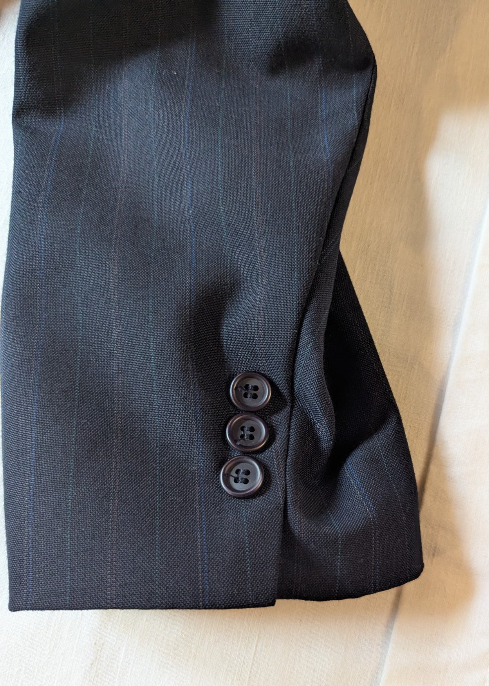 TownCraft Men’s Black Pinstripe Suit Jacket & Pants, Multicolored Pinstripes