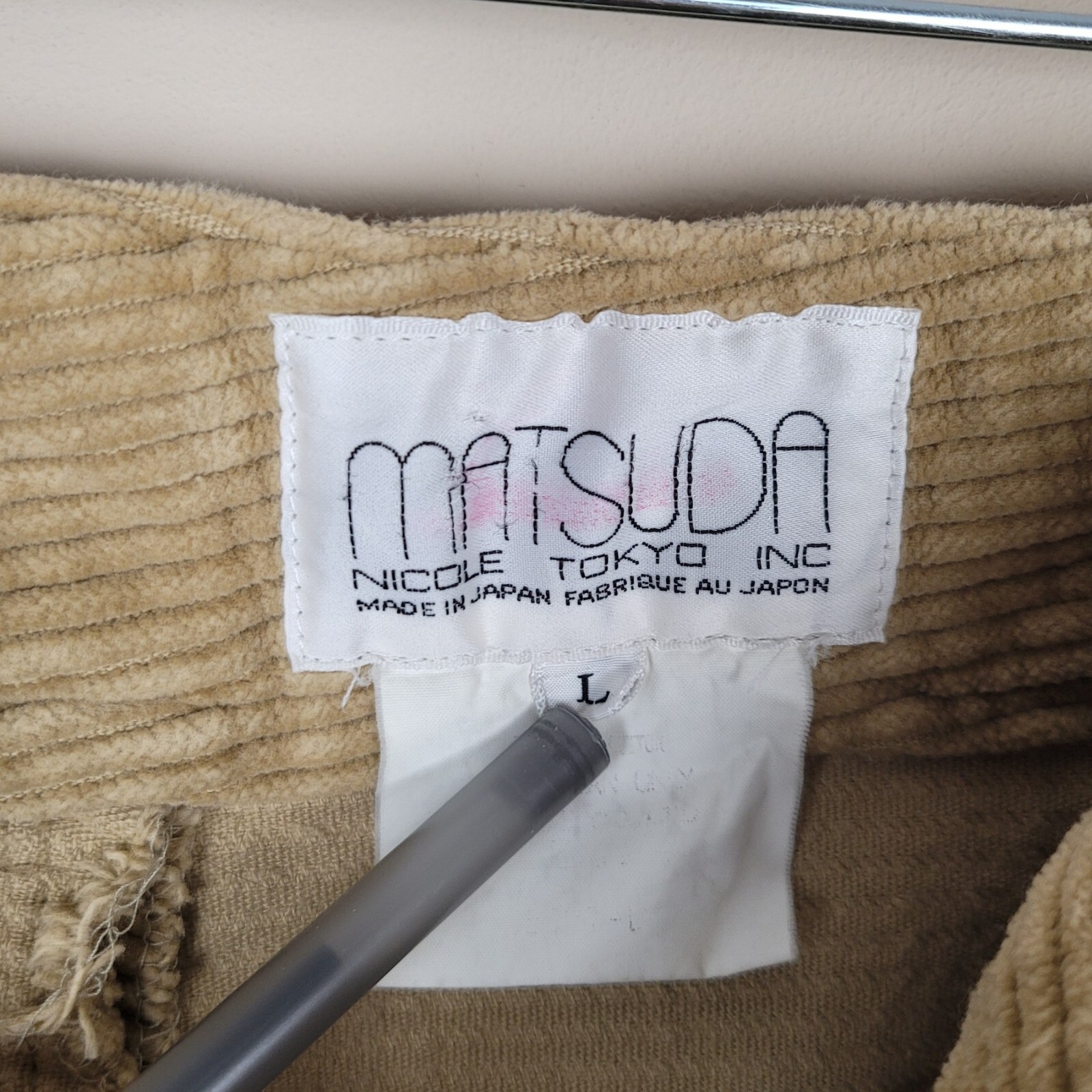 Matsuda Nicole Tokyo Size L Waist 39 Vintage 90s Chunky Corduroy Camel Pants