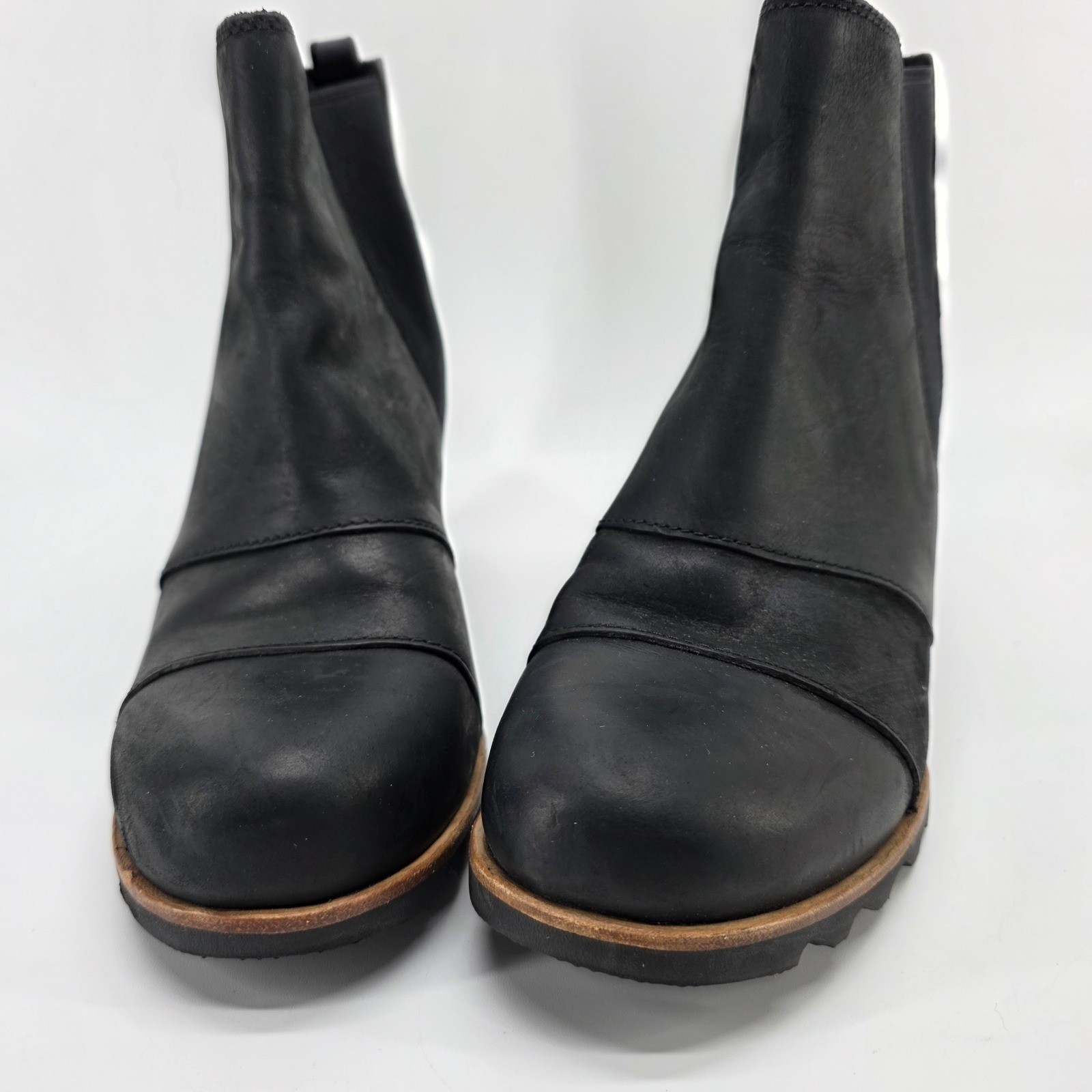 SOREL Lea Hidden Wedge Joan Arctic Chelsea Black Leather Boots Waterproof 8.5