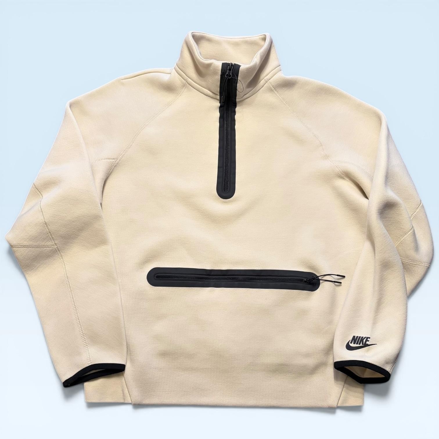 Nike Sweatshirt Mens Medium Beige Fleece 1/4 Zip Pullover Zip Pocket High Neck