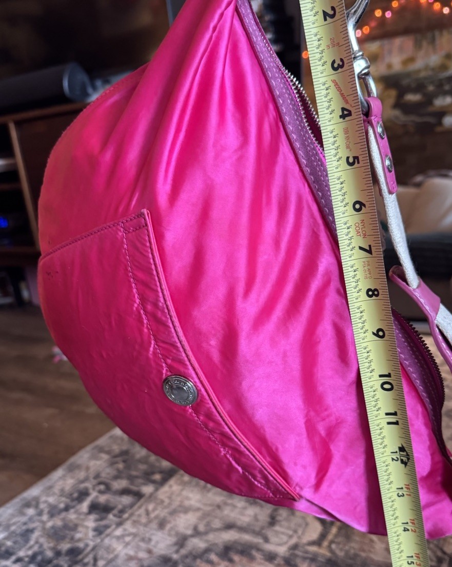 Y2K Coach Pink Ergo Hobo Crescent Nylon Leather Shoulder Bag Silver hardware