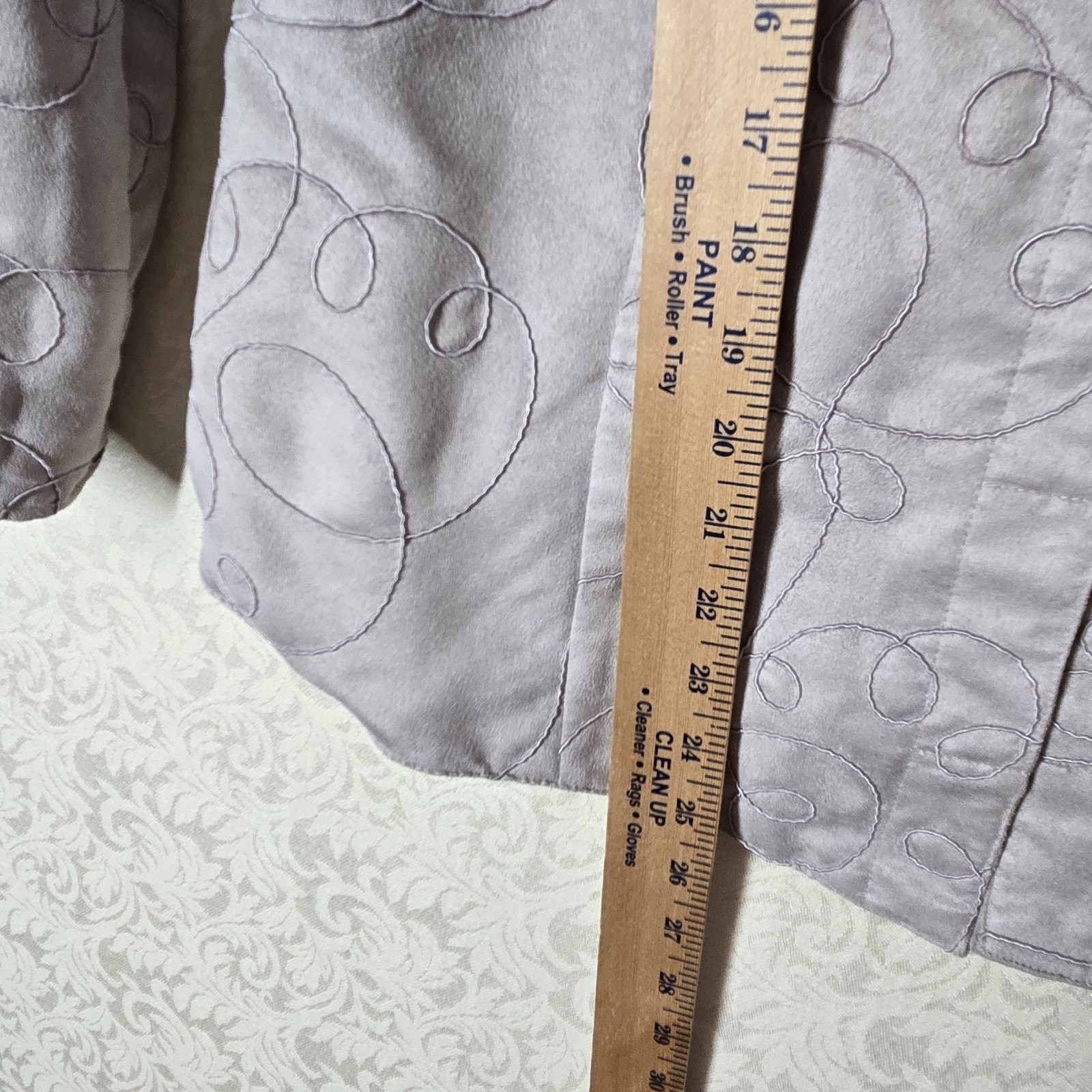 Mycra Pac Life Jacket sz S/M Gray Faux Suede Snap Front Zip Pockets Lined