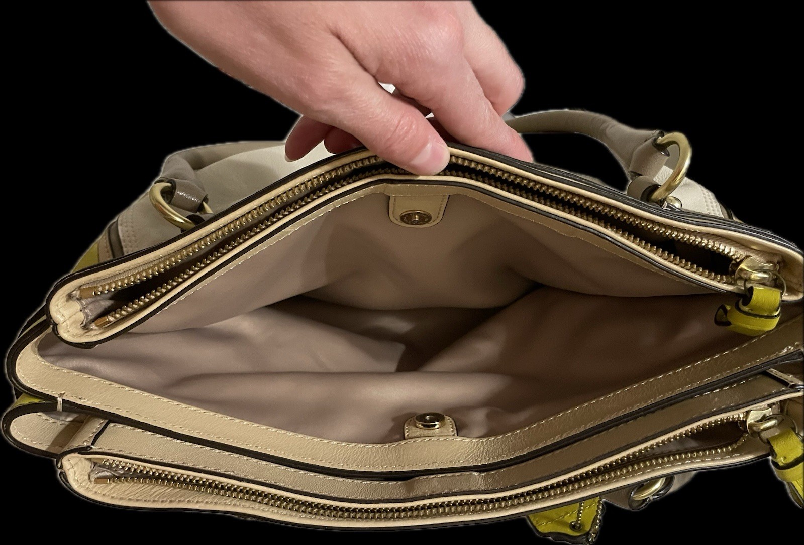Coach Madison Colorblock Kara Carryall Satchel Parchment and Kiwi Gold Hardware