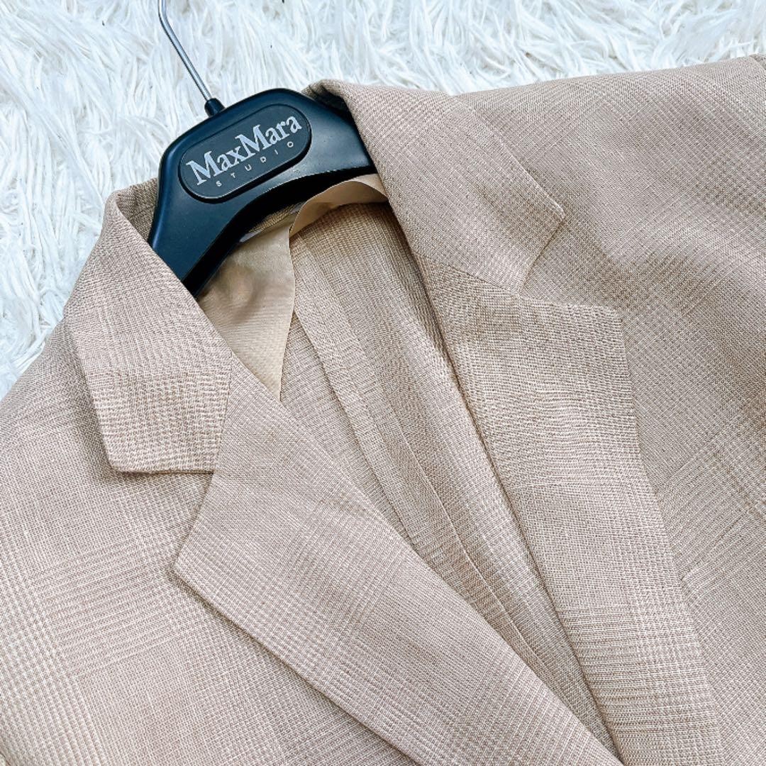 Max Mara Summer Jacket, Women’s, Linen, Beige Check, Size XS
