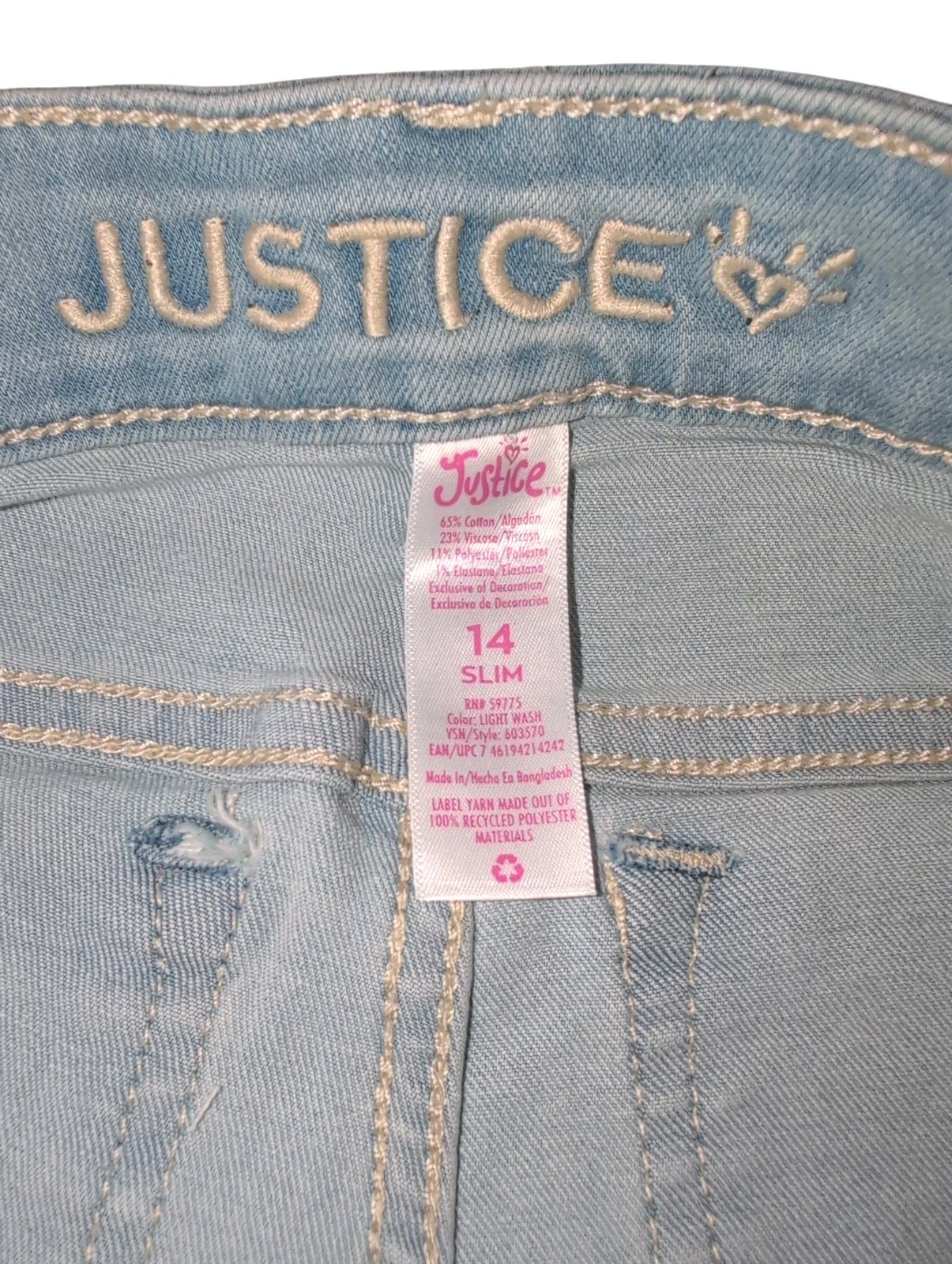 Nwt 2 Pack Justice Girls Shorts Denim Midi Stretch Soft Comfy Distressed 14 Slim
