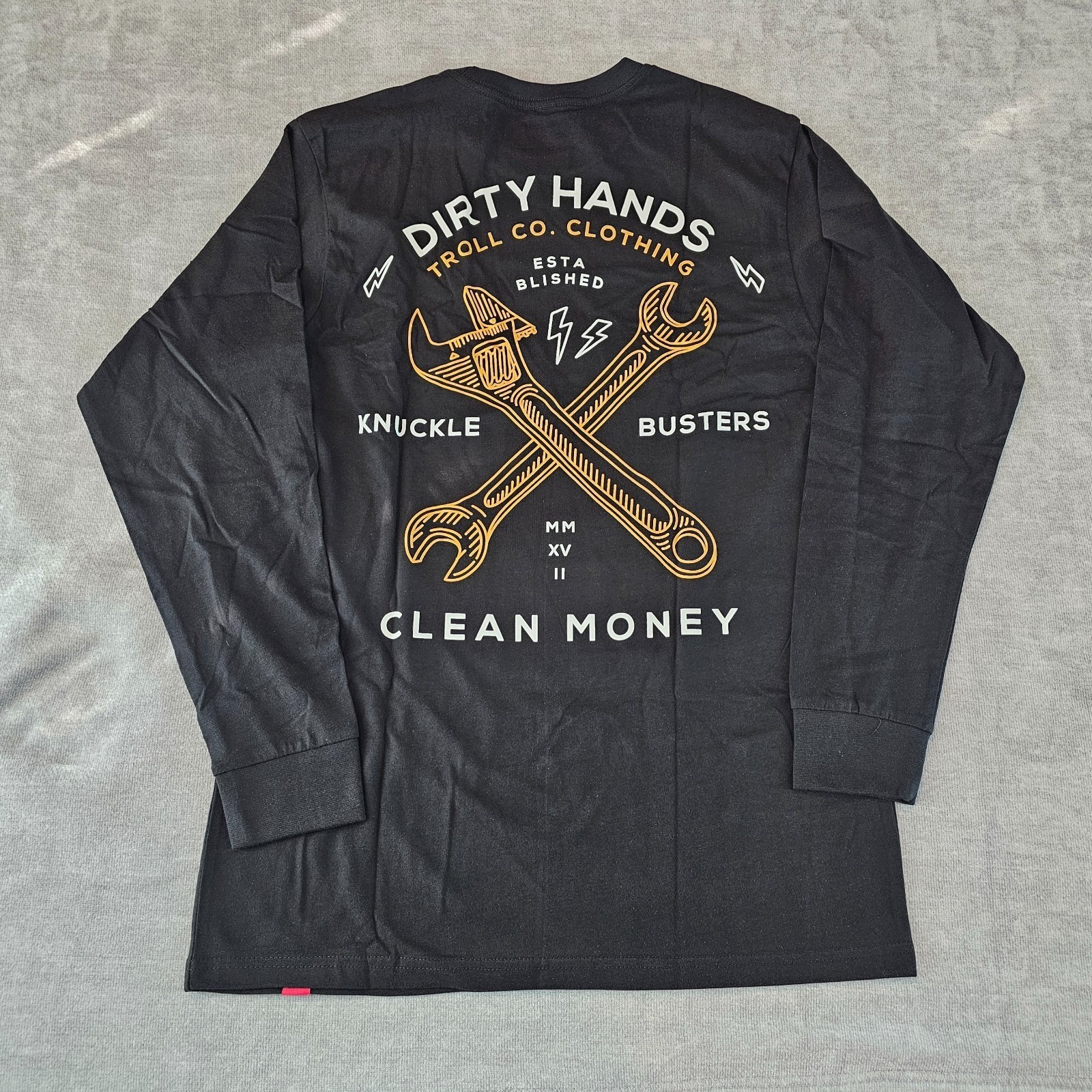 TROLL CO Dirty Hands Clean Money Twisted Wrenches Mens Black Long Sleeve Medium
