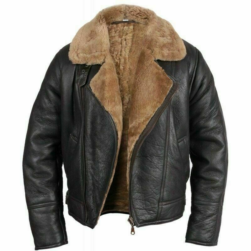 RAF Aviator B3 Bomber Jacket Men Real Sheepskin Leather Flying Pilot Jacket Coat