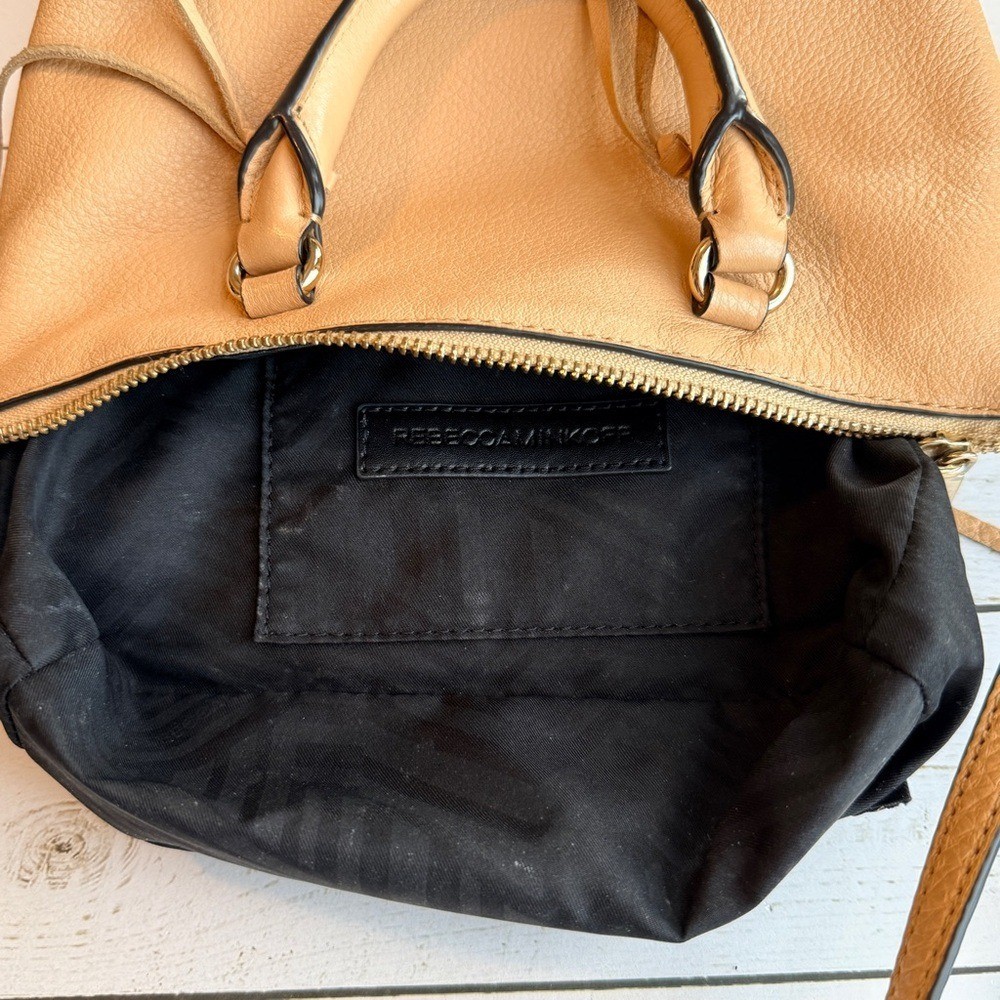 Rebecca Minkoff Tan Pebbled Leather Mini Satchel Crossbody with Fringe Details
