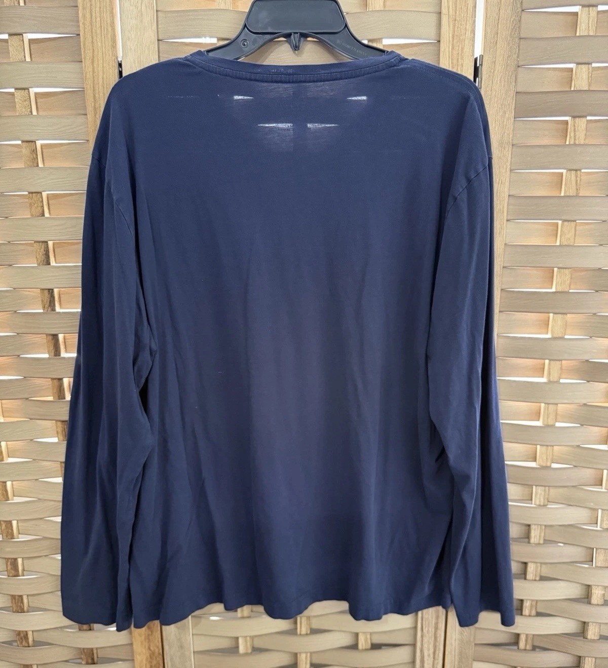 LACOSTE Size 8 Medium Vneck Pima Cotton Navy Blue Logo Patch Long Sleeve TShirt