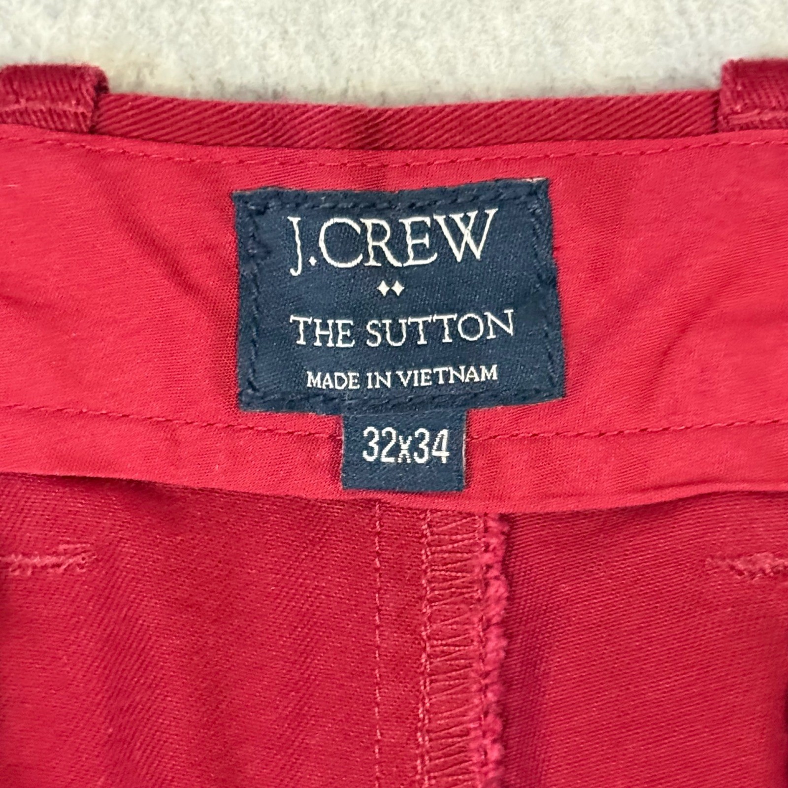 J.Crew The Sutton Mens 32×34 Slim Straight Chino Pants Red Cotton Twill Trousers