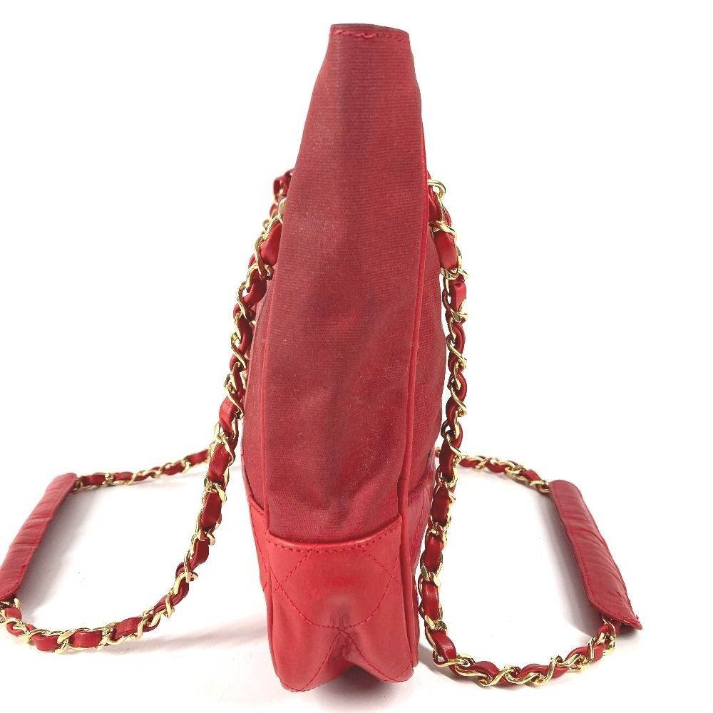 Chanel Matelasse Quilted Red Shoulder Bag Coco Mark Logo Used