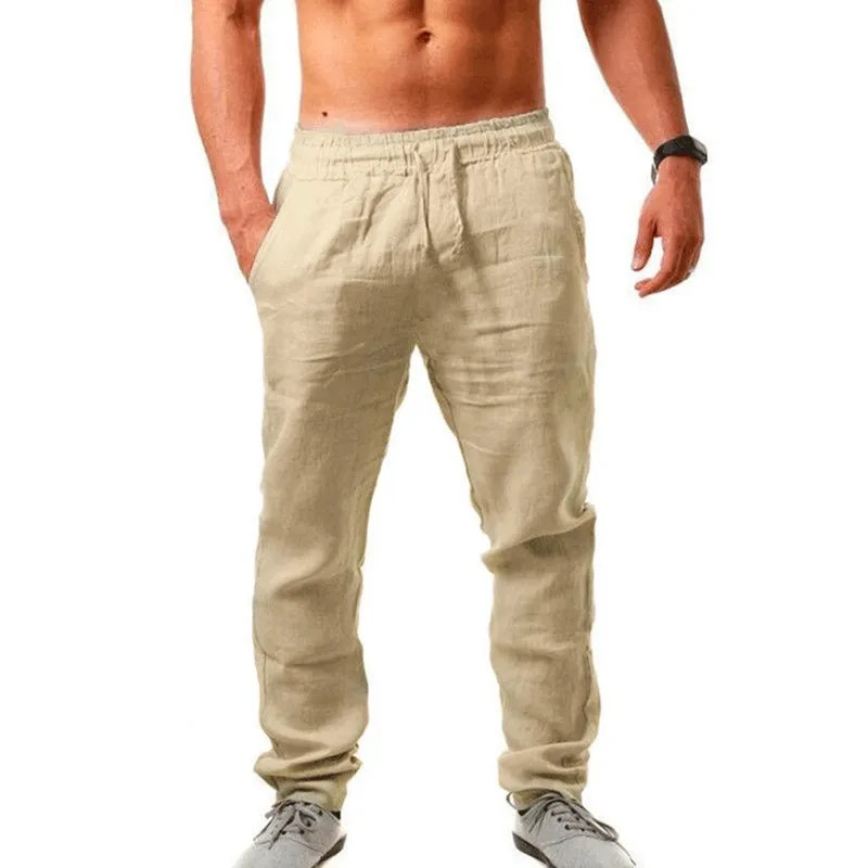 Spring/Summer New 9 Colors Men’s Solid Color Cotton Linen Pants Autumn