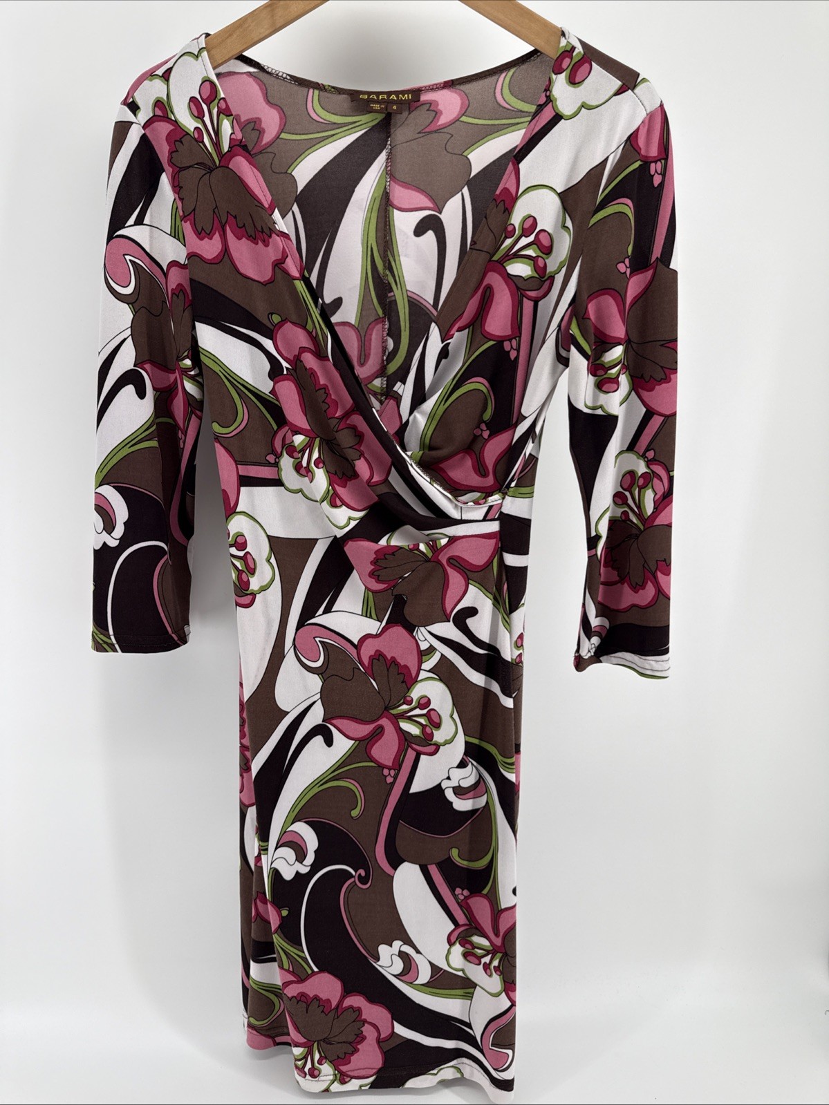 VTG Barami Sz 4 Emilio Pucci Inspired psychedelic floral crossover V-neck Dress
