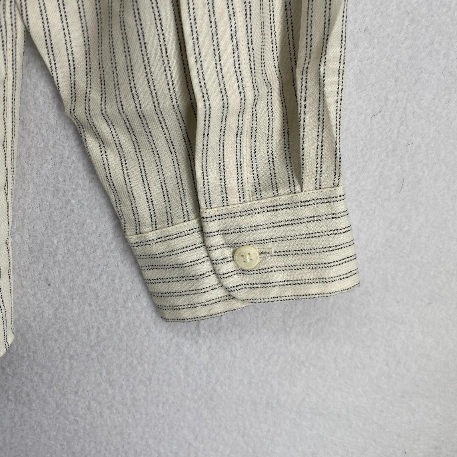 CLAIBORNE Shirt Mens M Striped Band Collar Button Up Long Sleeve Off White VTG