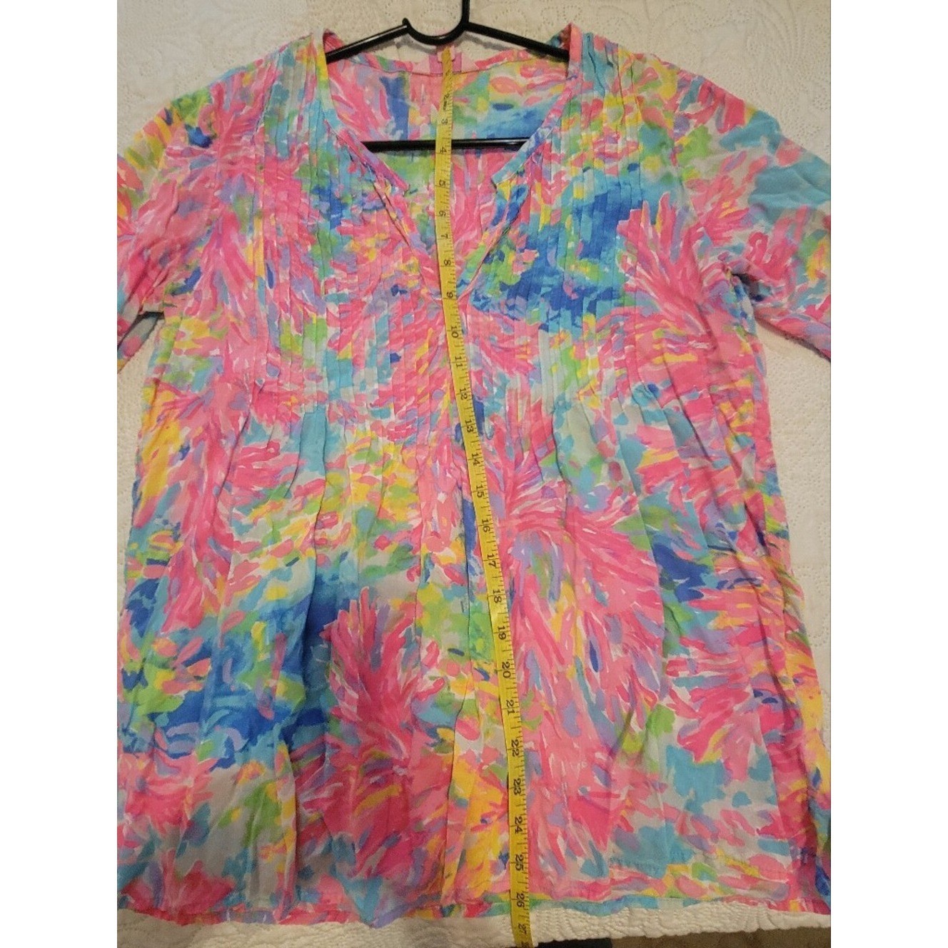 Lilly Pulitzer Daylen Pintuck Tunic Top 3/4 Sleeve Multi Floral Resort Preppy