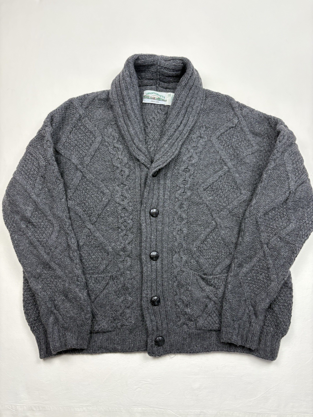 Aran Crafts XXL Sweater Mens Gray Shawl Collar Merino Wool Cardigan Knit