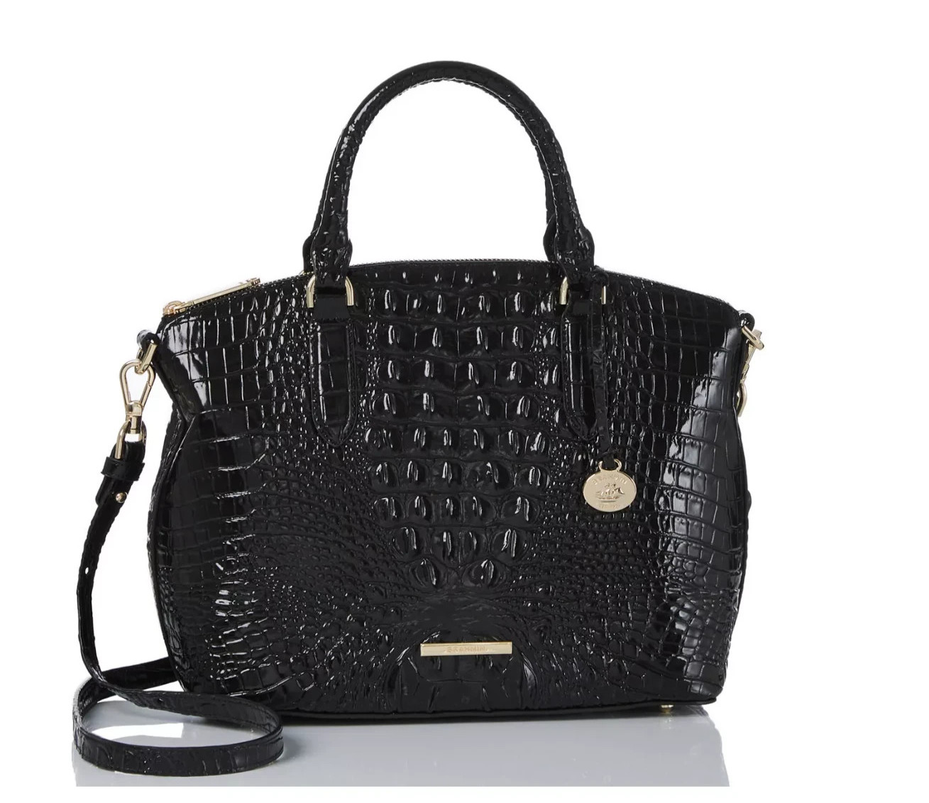 $345. Brahmin Women’s Duxbury Satchel Croc Embossed Shoulder Handbags Black Gold