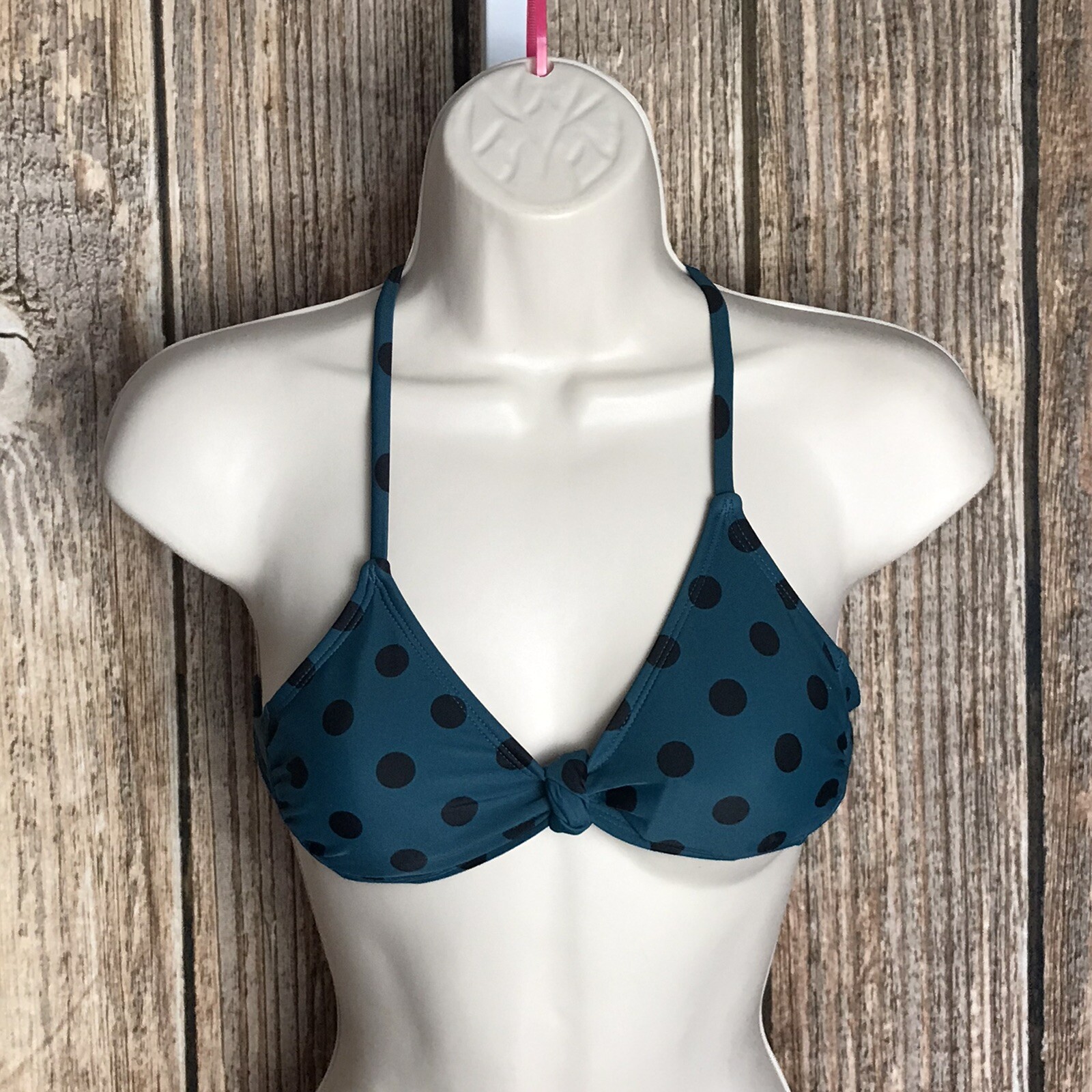 Xhilaration NWT Halter Swimsuit Bikini Top ~ Sz XS ~ Dark Teal ~ Black Dots