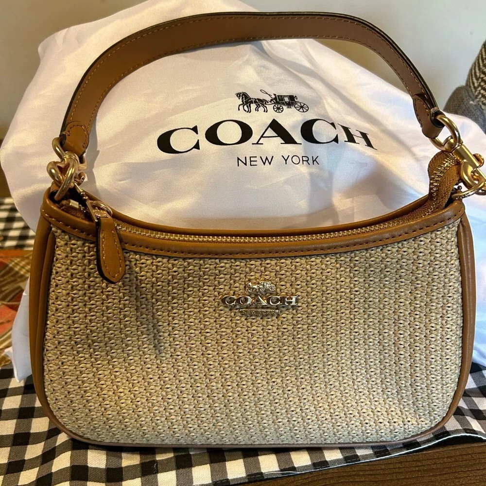 CR350 Teri Shoulder Bag Crossbody Straw Leather Latte Outlet