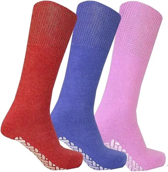 Wholesale Bulk Men Non Skid Diabetic Crew Socks Non Binding Loose Fit Top 9-11