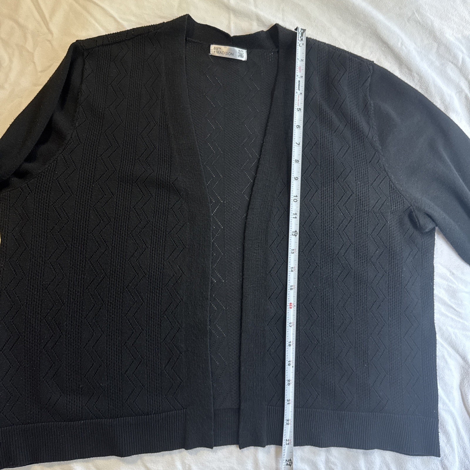 89th Madison Womens Black Open Front Sweater/Cardigan XL 3 Button Sleeve