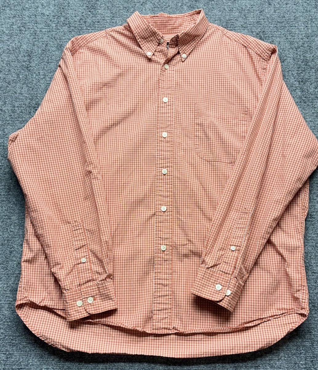 Eddie Bauer Red Orange Gingham Button Down Shirt Long Sleeve Men’s Large