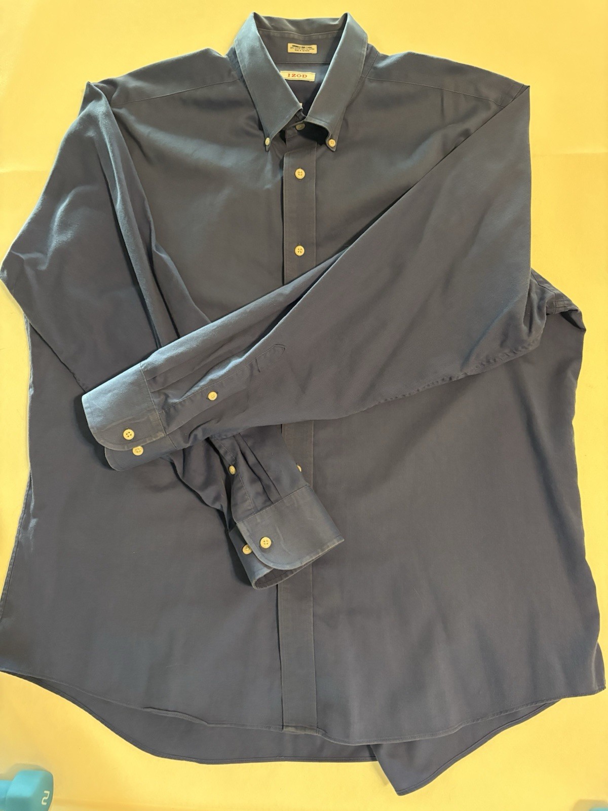 IZOD Wrinkle Resistant Twill Solid Blue Dress Shirt Button-Down 17.5 34/35