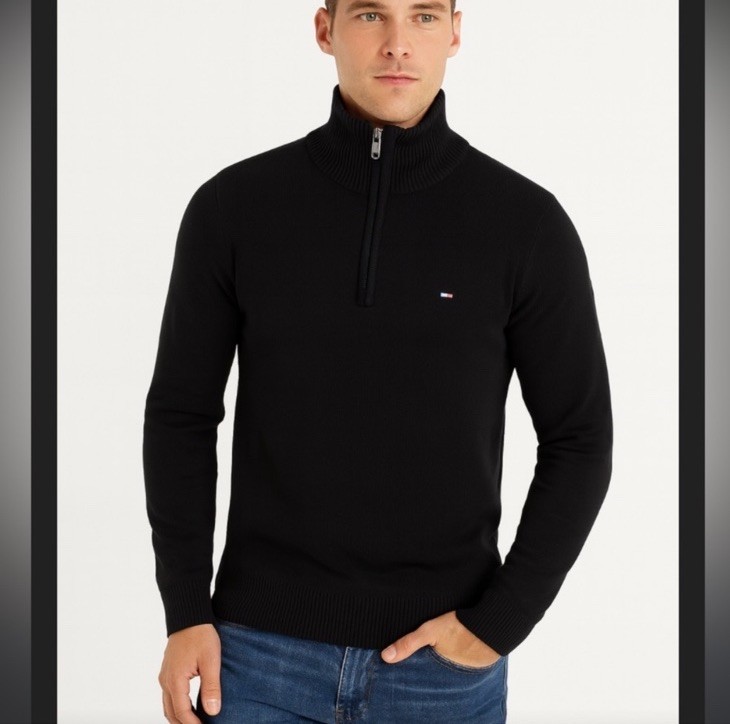 Polo Jeans Co Ralph Lauren Mens Half Zip Pullover Sweater Black Size L