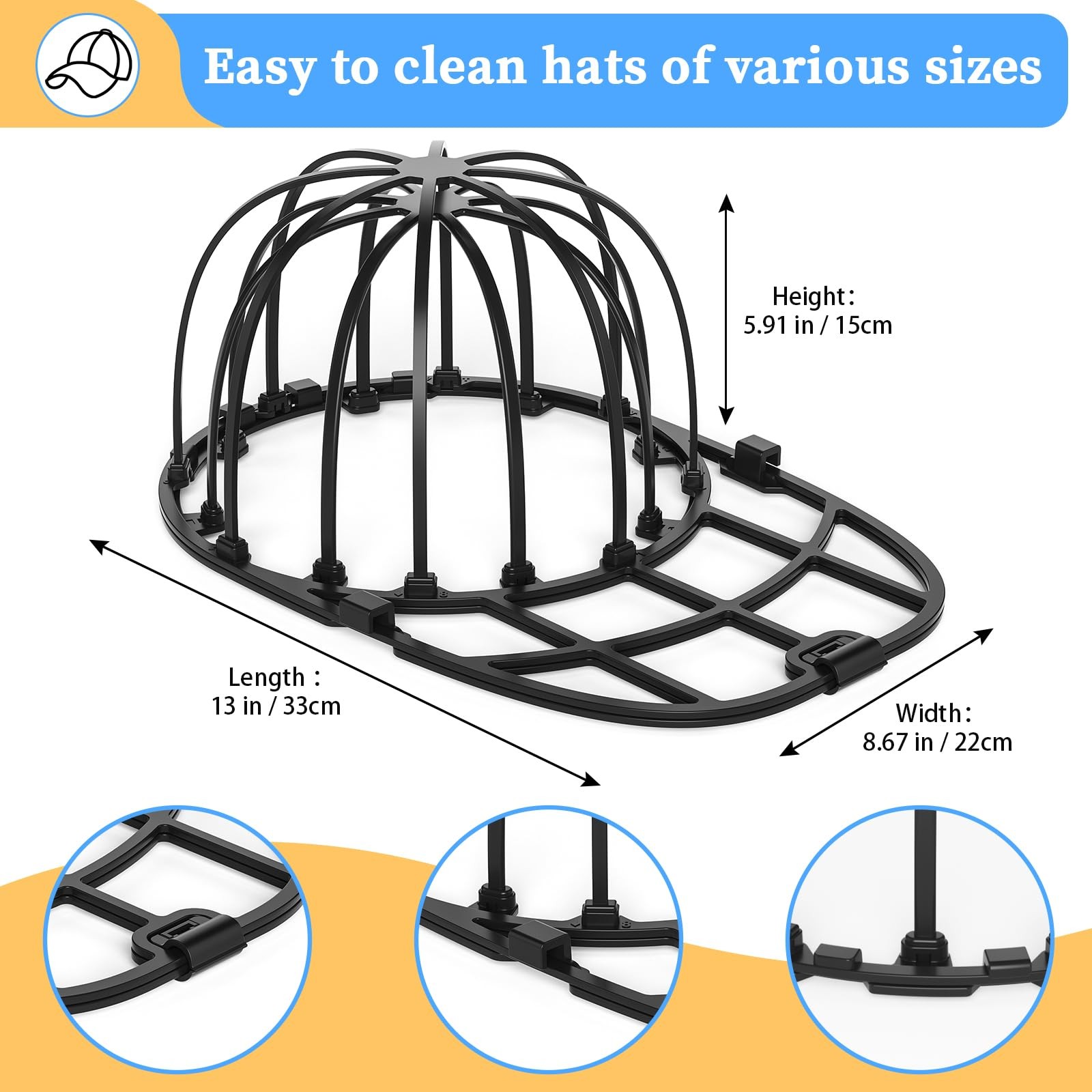 Eiito Hat Washer for Washing Machine – Cleaner 13 x 8.6 x 5.9 inches, black
