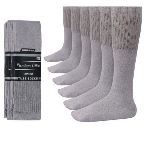 6-12-18 Pairs Men’s Grey Tube Socks Over The Calf Sport Cotton Socks Big &Tall