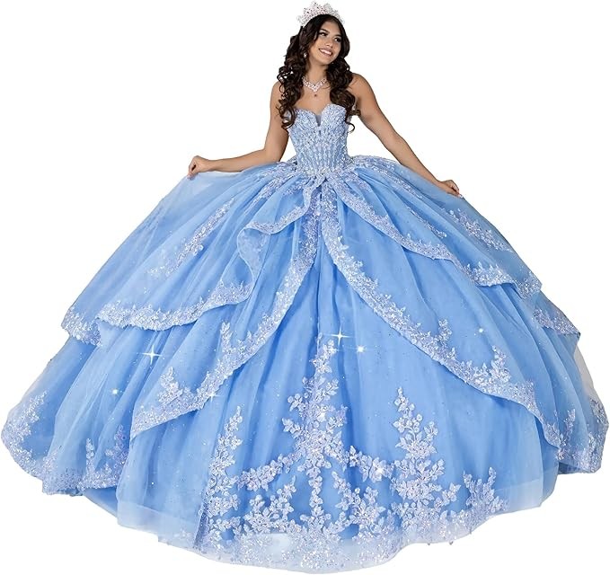 ‌Lace Appliques Quinceanera Dresses with Train Tulle Tassel Vestido De 15 Aos