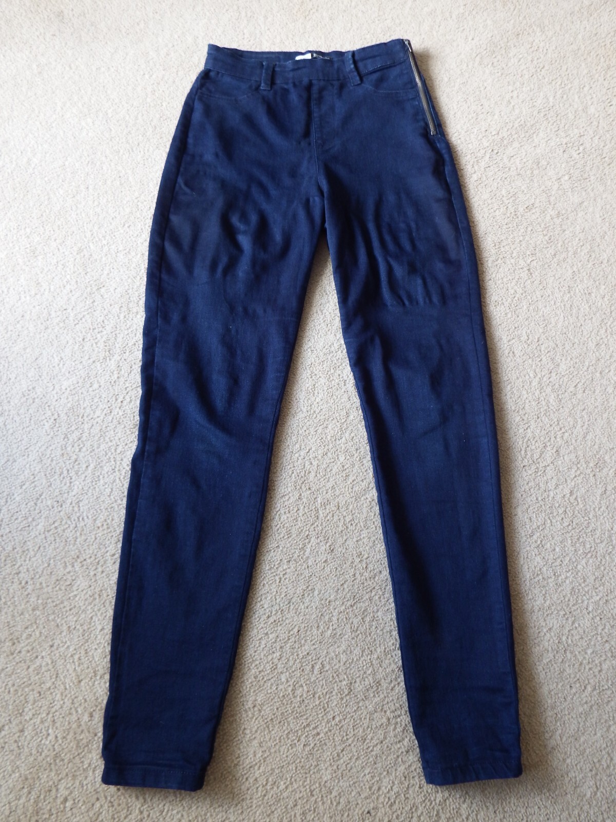 Stradivarius Dark Blue High Waist Stretch Side Zip Denim Jeans Size Eur 36