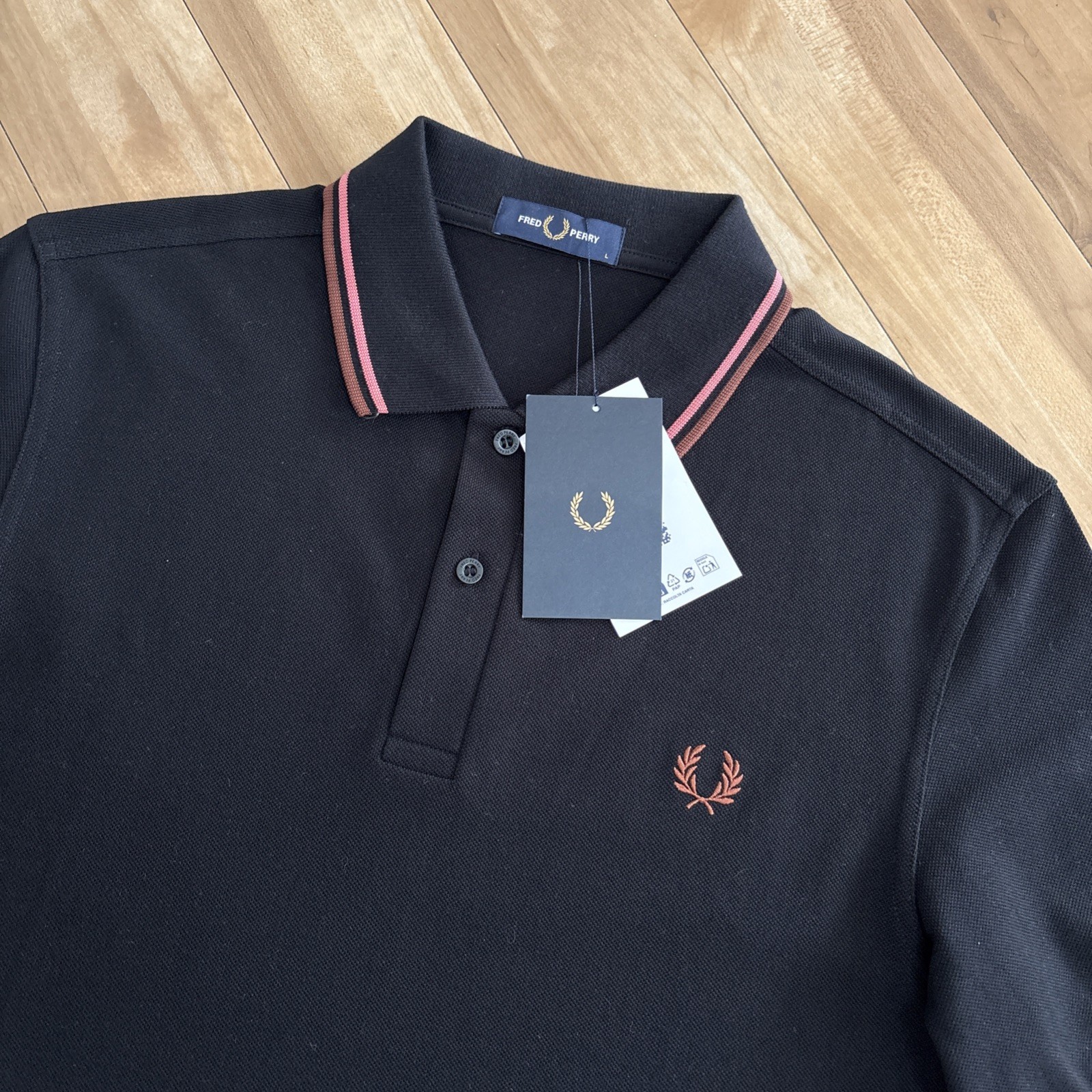 BNWT Fred Perry M3600 Short Sleeve Twin Tipped Polo Shirt Black Mens Size Large