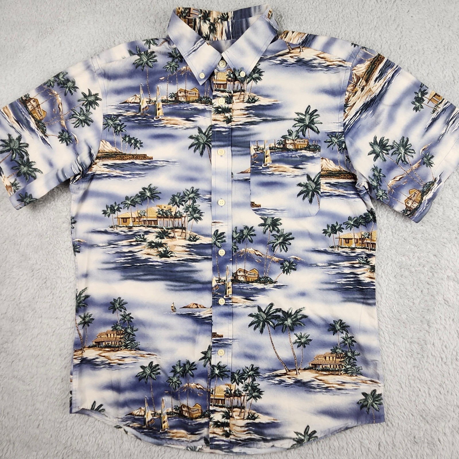 David Taylor Hawaiian Shirt Mens Medium Button Down Blue Tropical Cruise Aloha