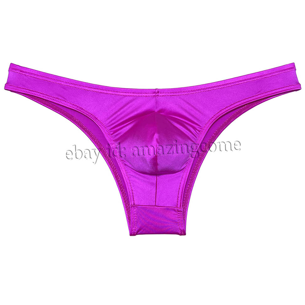 Sex Men Silk Glossy Bikini Briefs Male Cheek Underwear 1/2 Hip Coverage Swimsuit
